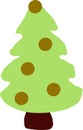 Christmas tree of light green color decorated with golden toys, vector drawing, Royalty Free Stock Photo